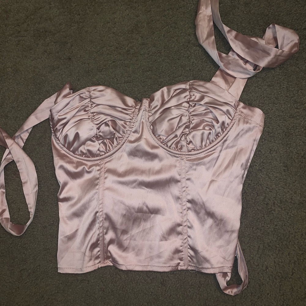 Corset top with tie bow on each shoulder
